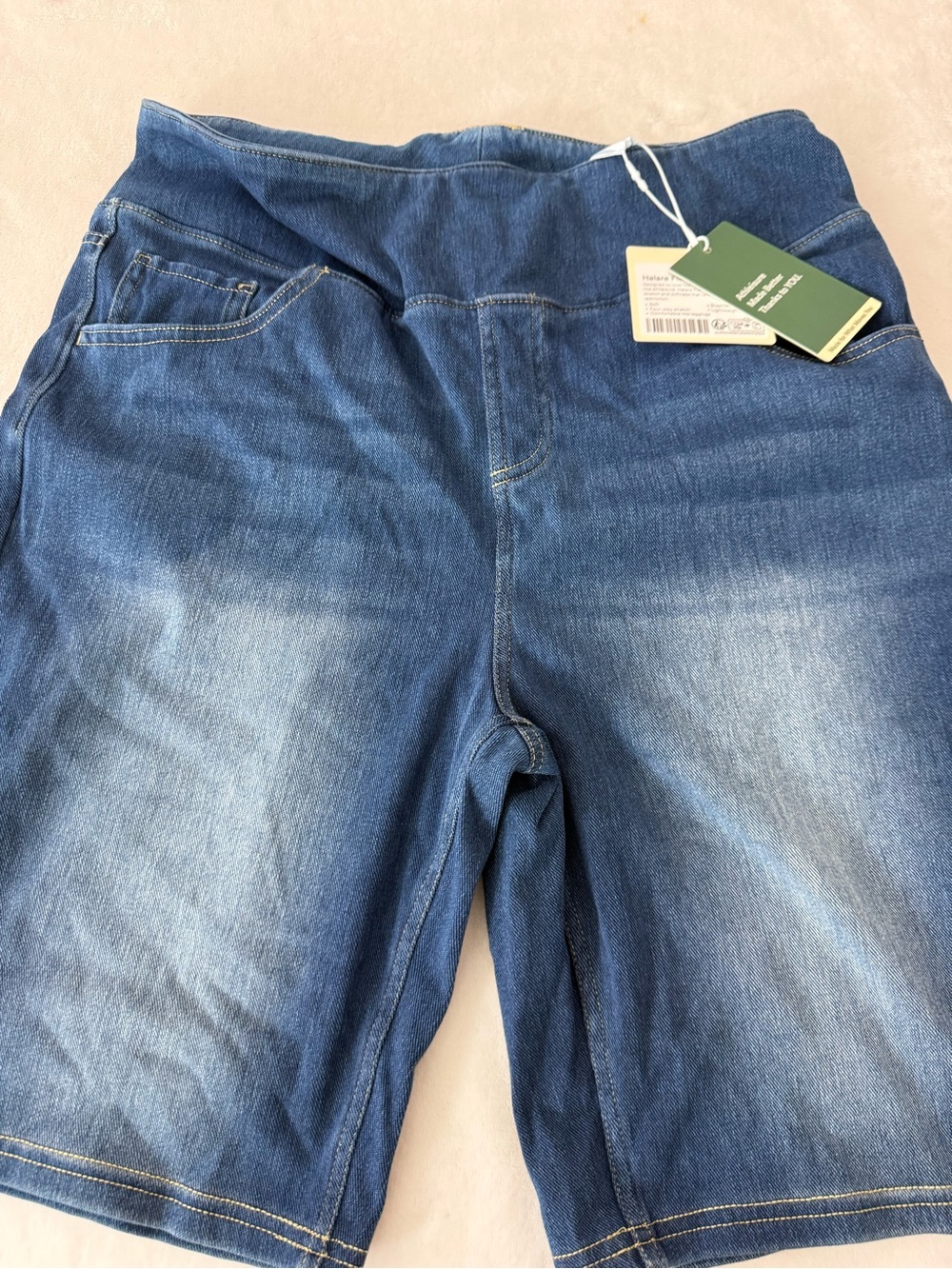 Halara flex high wasted tummy control denim bermuda shorts NWT size L D83